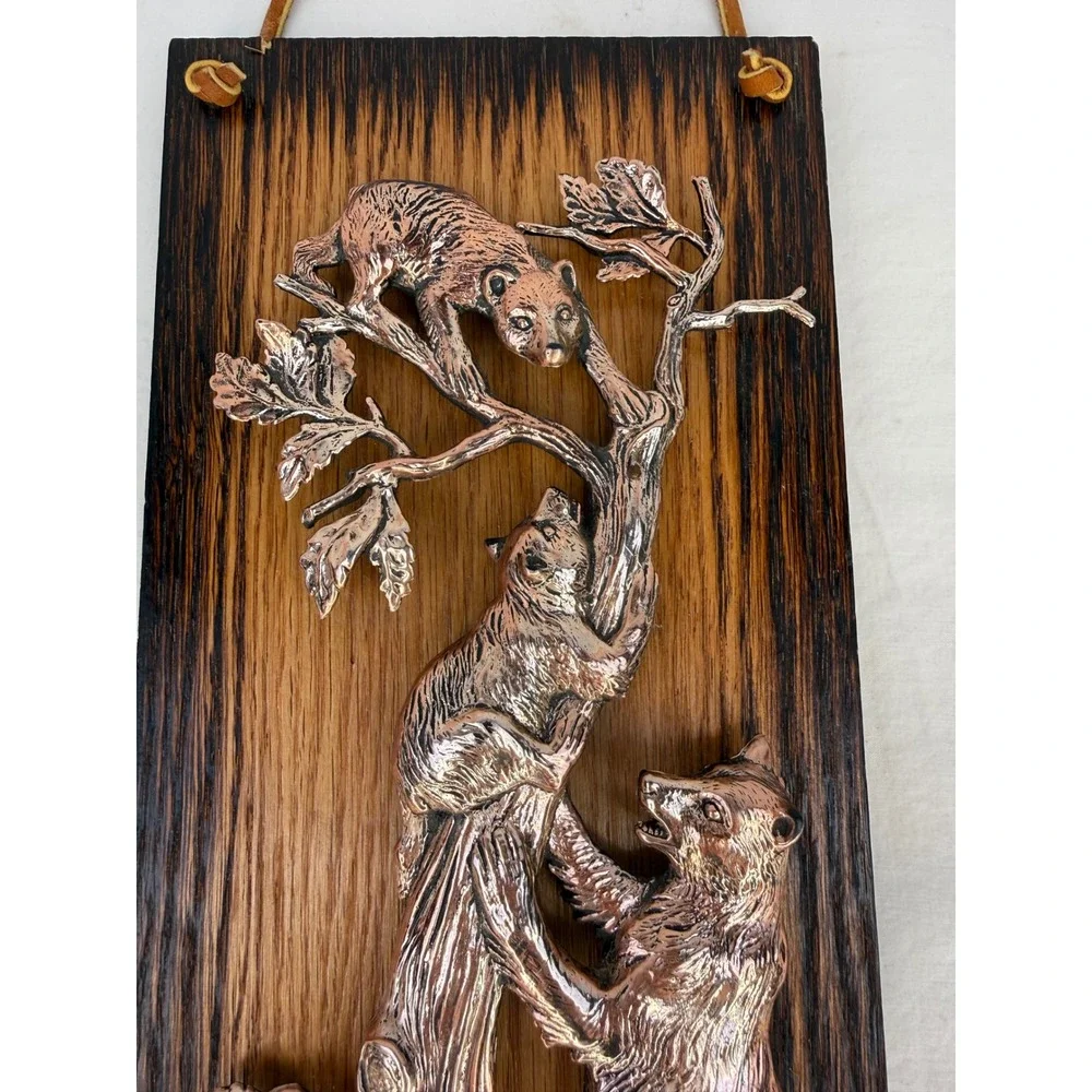 Yellowstone National Park Bear Family Copper Relief Wood Wall Plaque Souvenir